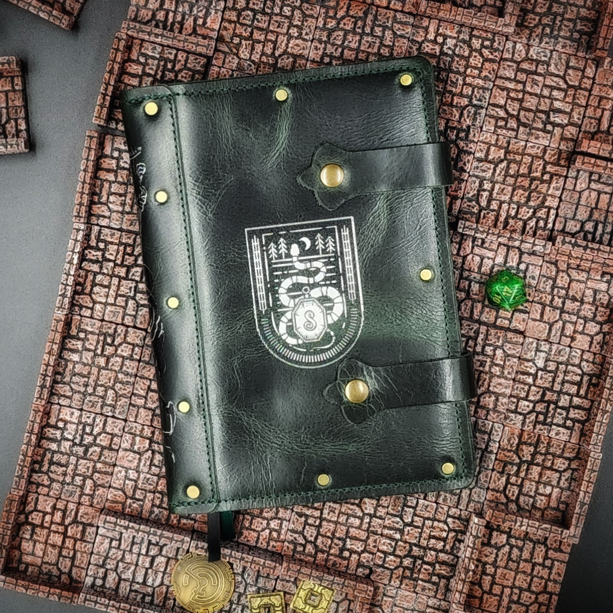 Slytherin Crest A5 Custom Leather Adventure Journal (30-Day Lead)