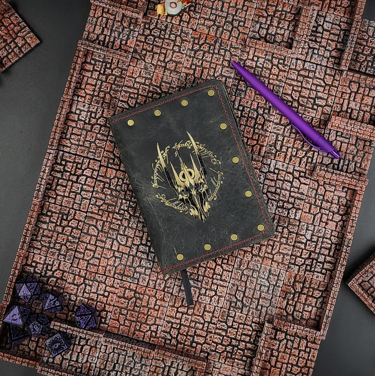 LOTR Inspired Helmet & Ring Script Custom Leather Pocket Journal (30-Day Lead)