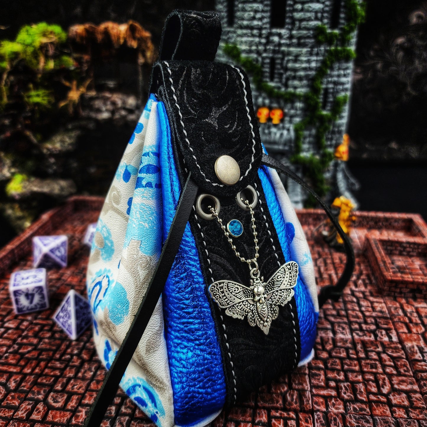 Leather Dice Bag with Moth Charm