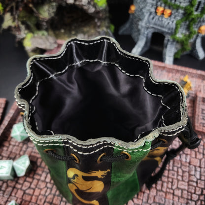 Standing Round Dice Bag - Dragon - Black and Green