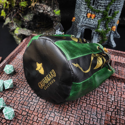 Standing Round Dice Bag - Dragon - Black and Green