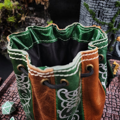 Standing Round Dice Bag - Elven - Green and Tan