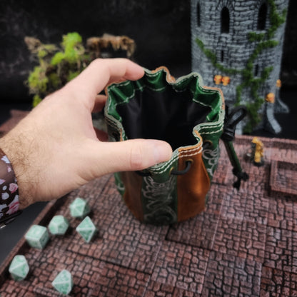 Standing Round Dice Bag - Elven - Green and Tan