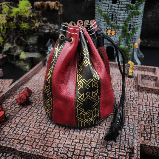 Standing Round Dice Bag - Dwarven - Black and Red