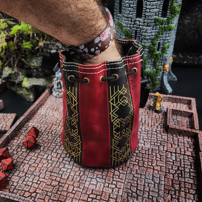 Standing Round Dice Bag - Dwarven - Black and Red