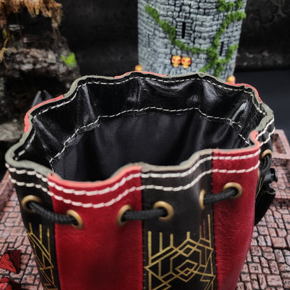 Standing Round Dice Bag - Dwarven - Black and Red