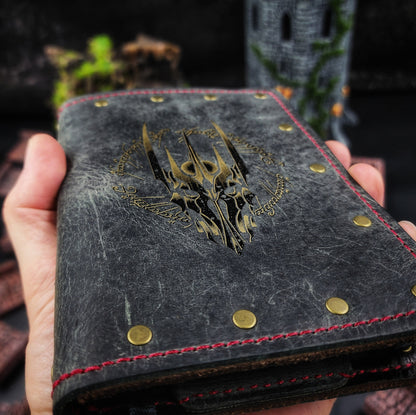 LOTR Inspired Helmet & Ring Script Custom Leather Pocket Journal (30-Day Lead)