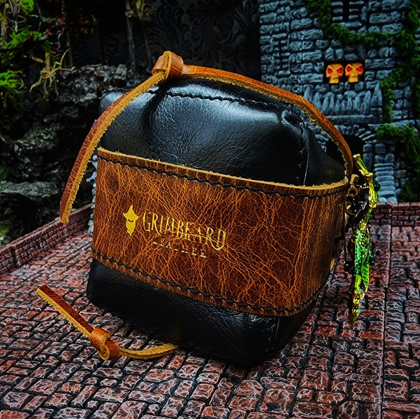 Leather Dice Bag with Green Dragon Charm