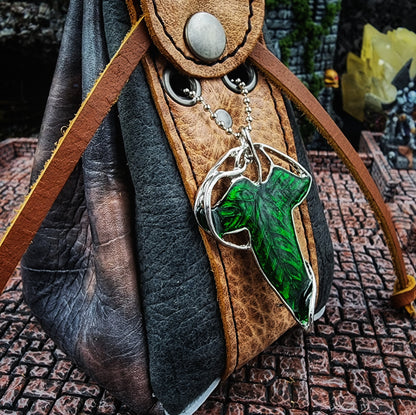 Leather Dice Bag with Green Leaf Charm