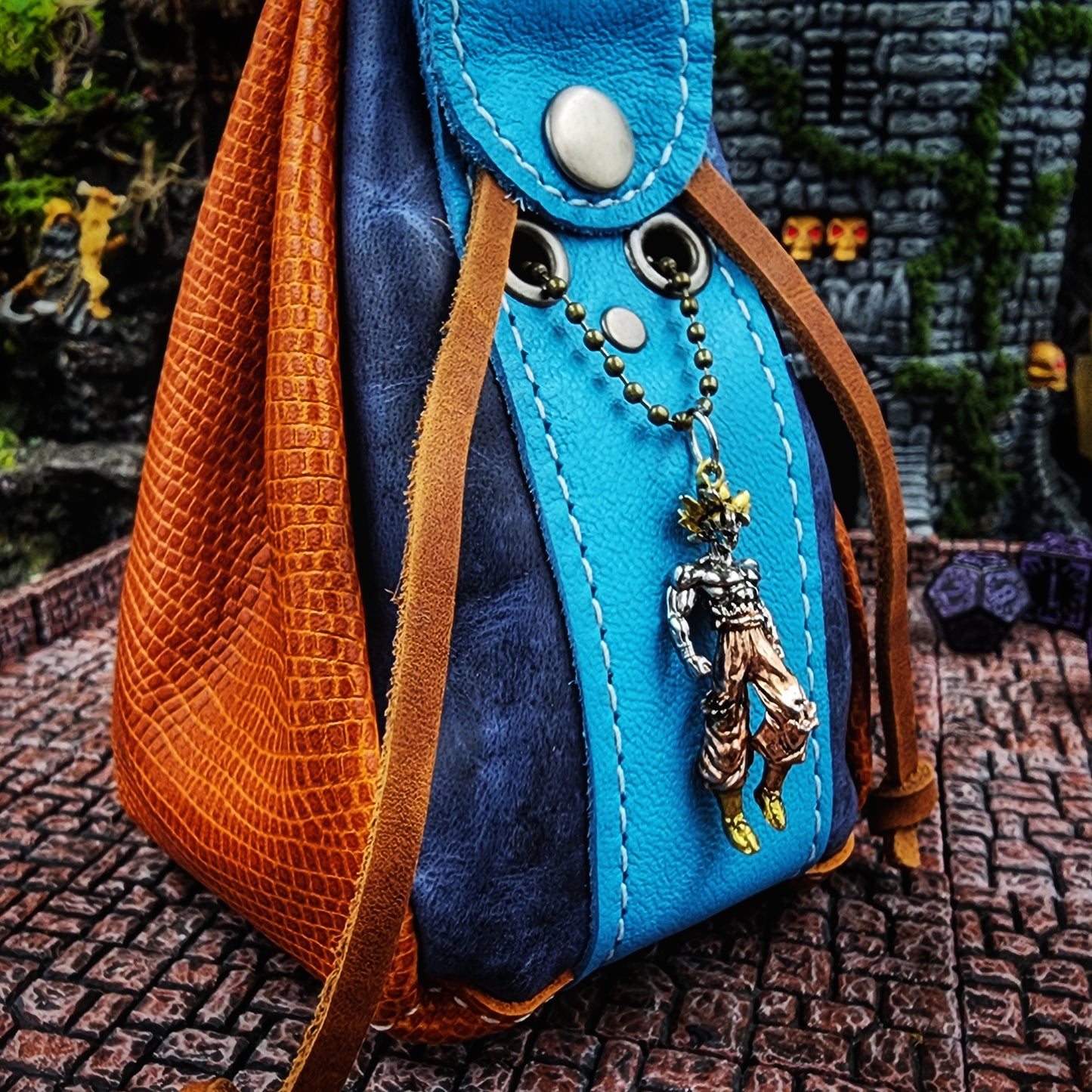 Leather Dice Bag with Super Saiyan Goku Charm