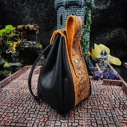 Leather Dice Bag with Dark Snake and Skull Charm