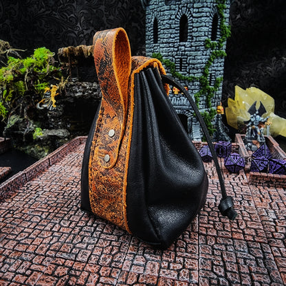 Leather Dice Bag with Dark Snake and Skull Charm