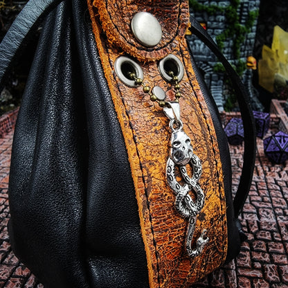 Leather Dice Bag with Dark Snake and Skull Charm