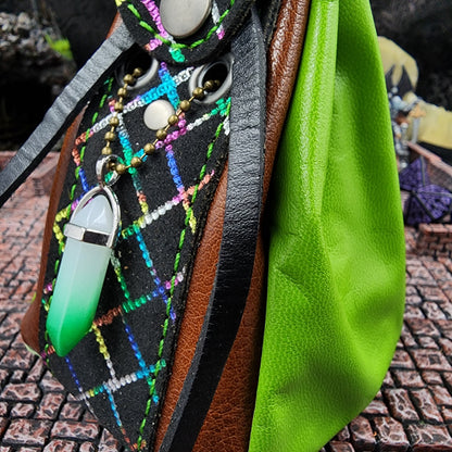 Leather Dice Bag with White and Green Crystal Charm