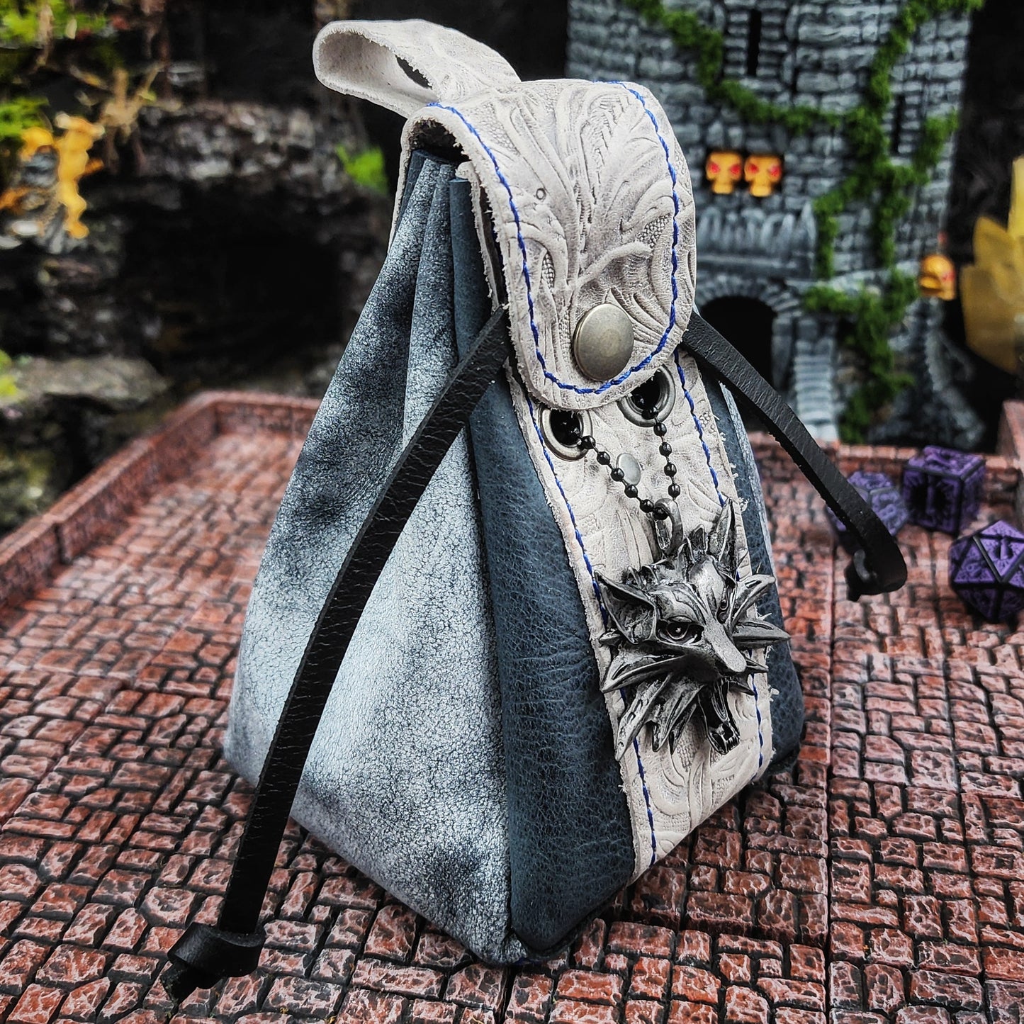 Leather Dice Bag with Witchy Wolfy Charm