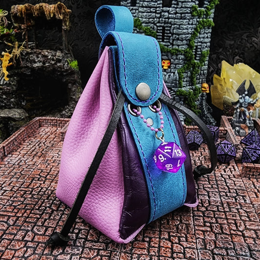 Leather Dice Bag with Purple D20 Charm