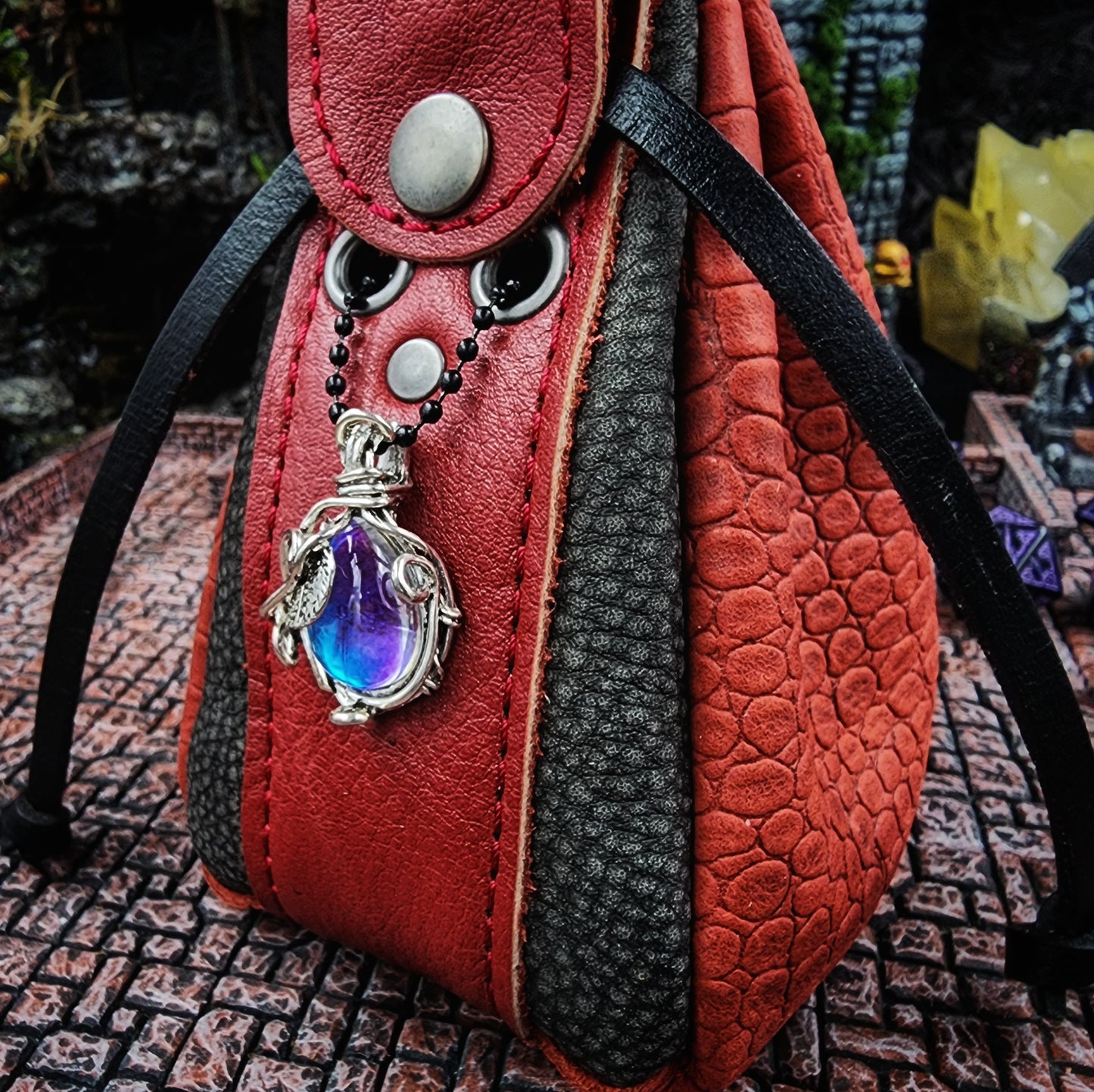 Leather Dice Bag with Magic Crystal Charm