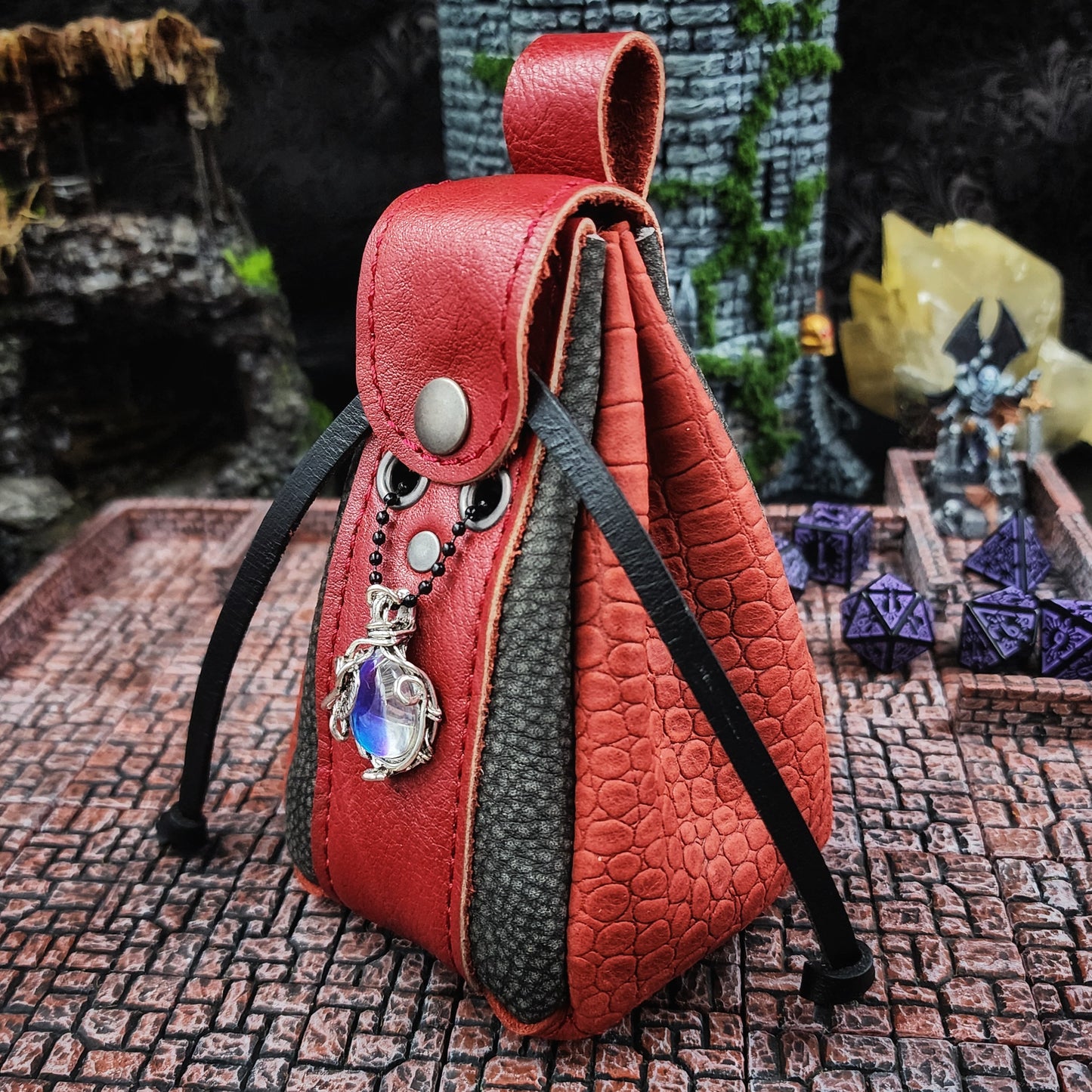 Leather Dice Bag with Magic Crystal Charm