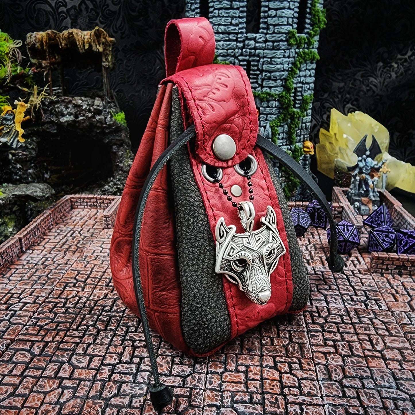 Leather Dice Bag with Nordic Wolf Charm