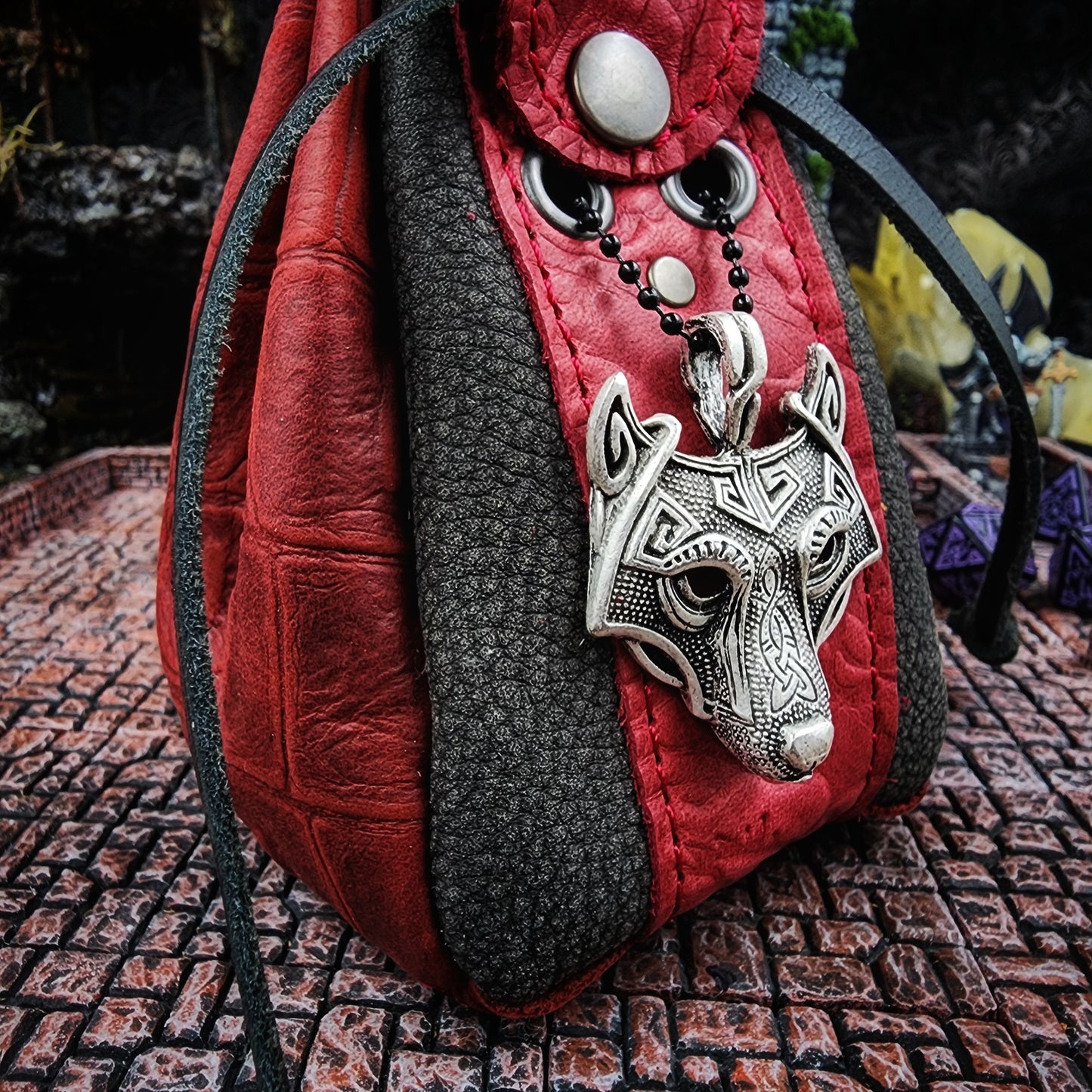 Leather Dice Bag with Nordic Wolf Charm