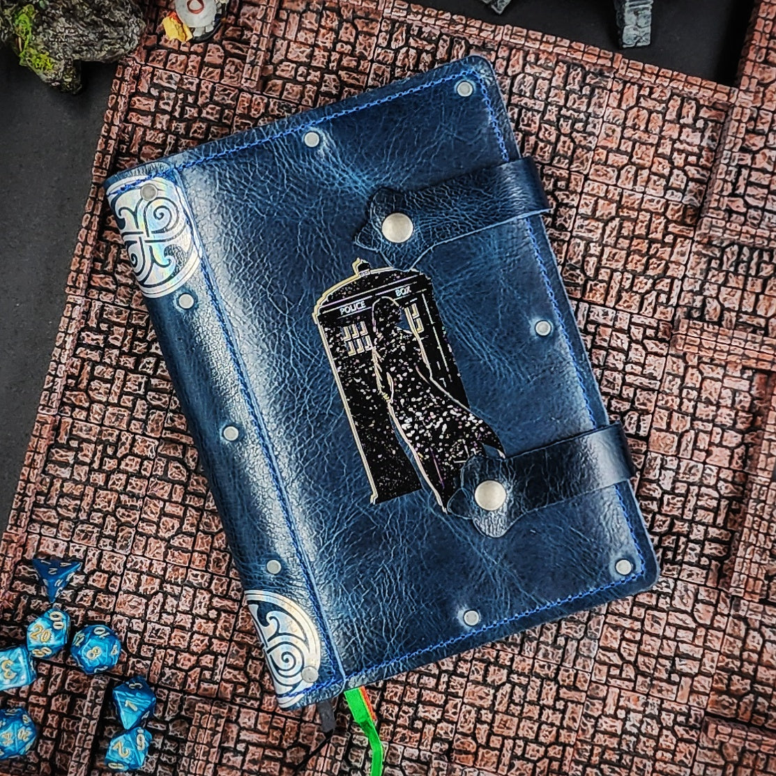 Woman & TARDIS Time Lord A5 Custom Leather Adventure Journal (30-Day Lead)