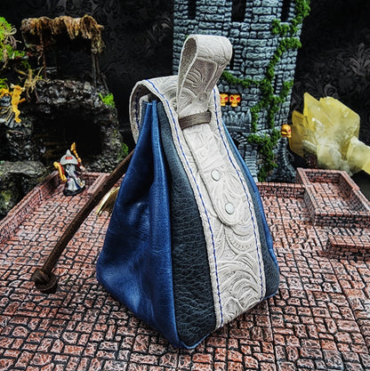 Leather Dice Bag with Jeweled Blue Dragon Charm