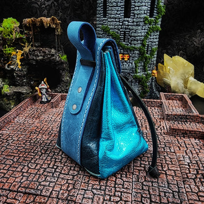 Leather Dice Bag with Jeweled Blue Dragon Charm