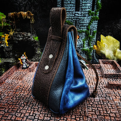 Leather Dice Bag with Jeweled Blue Dragon Charm