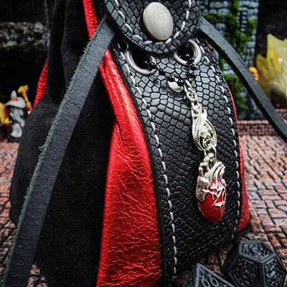 Leather Dice Bag with Dice Set and Vampire Bat Charm