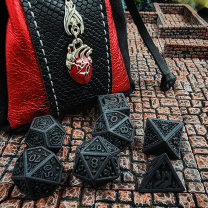 Leather Dice Bag with Dice Set and Vampire Bat Charm