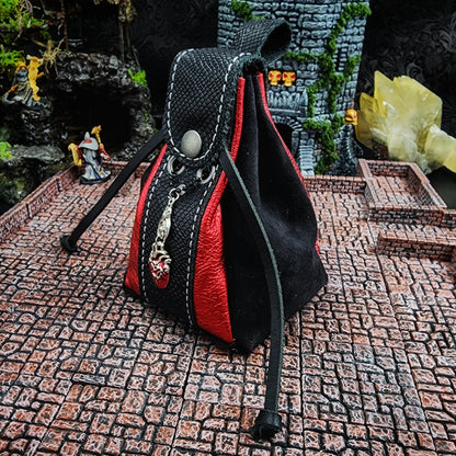 Leather Dice Bag with Dice Set and Vampire Bat Charm