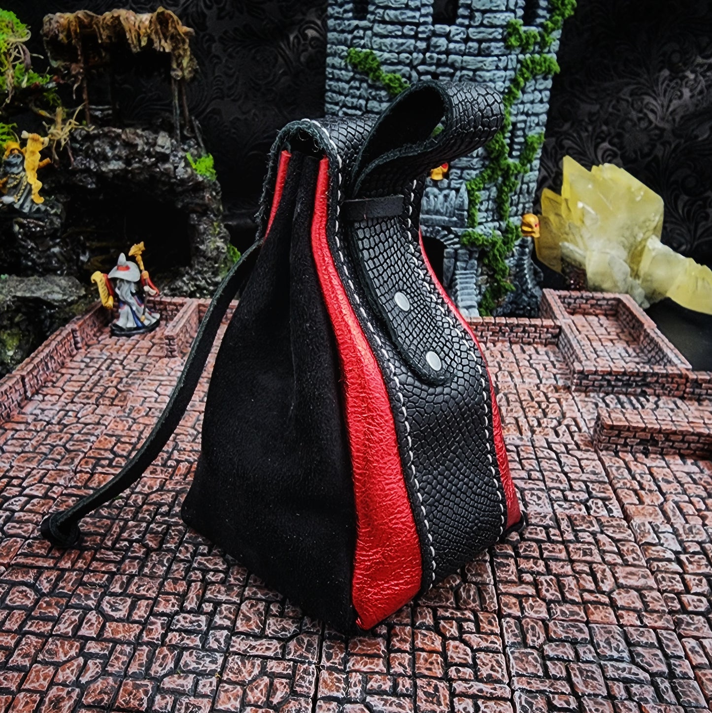 Leather Dice Bag with Dice Set and Vampire Bat Charm