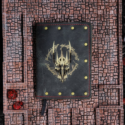 LOTR Inspired Helmet & Ring Script Custom Leather Pocket Journal (30-Day Lead)